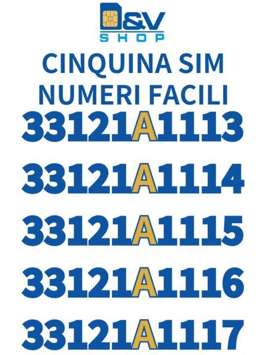Cinquina SIM Tim Numeri Facili 33121A1113 - 33121A1114 - 33121A1115 - 33121A1116 - 33121A1117 Da Attivare